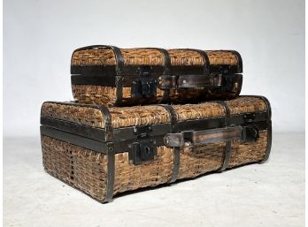 A Pair Of Wicker Decorative Storage Suitcases