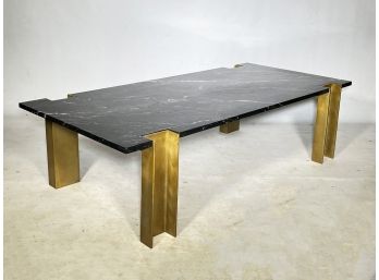 A Stunning Modern Marble And Brass Coffee Table By CB2