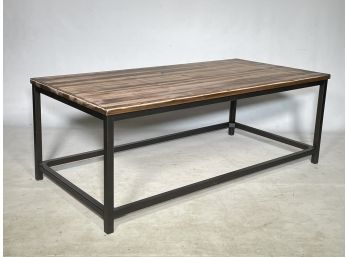 A Modern Steel And Reclaimed Wood Coffee Table