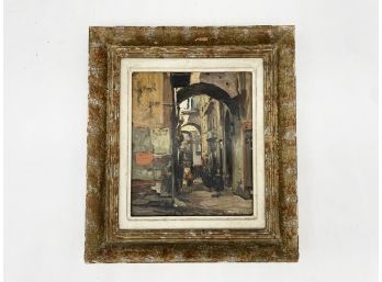 An Early 20th Century Oil On Board, 'Street Scene In Naples,' Michele De Simone (Italian, 1893-1955)