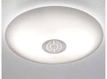 A Modern Satin Nickel And Frosted Glass Flush Mount Fixture