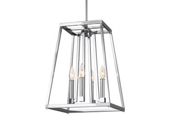 A Chrome Lantern Pendant From The 'Conant Collection' By Murry Feiss