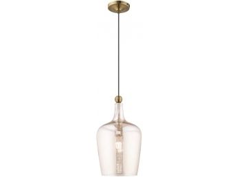 An Art Glass And Brass Mini Pendant  By Livex