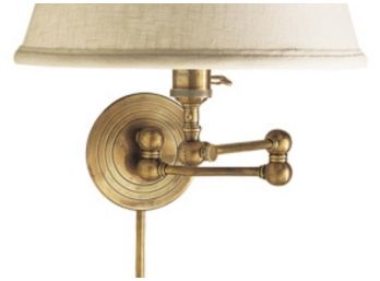 An Antique Brass Swing Arm Lamp With Linen Shade By Visual Comfort (Note NO SHADE)
