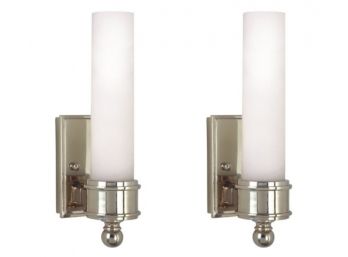 A Pair Of Chrome And Frosted Glass Wall Sconces By House Of Troy