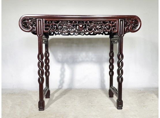 An Antique Carved Rosewood Asian Console Table, Or Alter