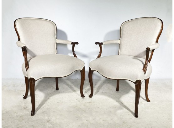 A Pair Of 19th Century Fauteuils In Modern Linen Upholstery