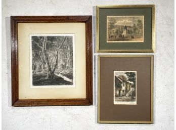 A Group Of Framed Antique And Vintage Etchings, Some Hand Colored