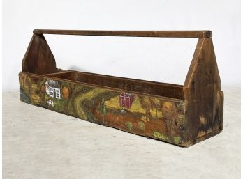 A Vintage Tole Painted Tool Box - Wonderful For Floral, Or Decor