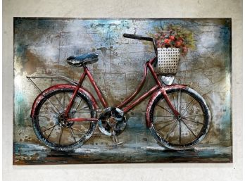 Original Hand Painted Metalwork Wall Art - Bicycle With Basket