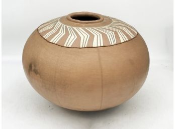 A Vintage Nemadji Style Pottery Vessel With Inset Clay Beads