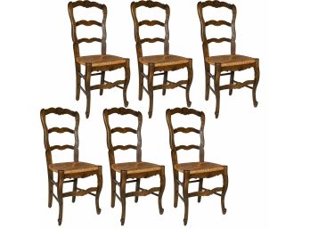 A Set Of 6 Vintage Rush Seated Ladder Back French Provincial Dining Chairs