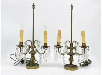 Vintage Brass And Crystal Table Lamps