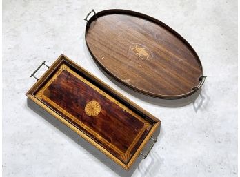 A Pair Of Antique Inlaid Wood Trays