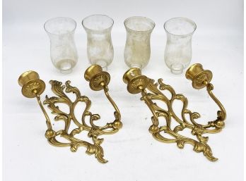 A Pair Of Elegant Brass Candle Sconces