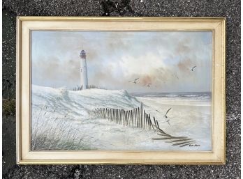 An Oil On Canvas, Lighthouse Scene, Signed