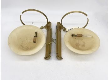 A Pair Of Vintage Brass And Frosted Glass Sconces