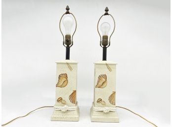 A Pair Of Hand Painted Shell Themed Lamps By Mary Hughes