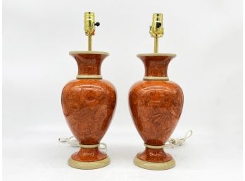 A Pair Of Italian Marbleized Ceramic Table Lamps