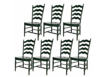 A Set Of 7 Vintage Painted Pine Ladder Back Side Chairs