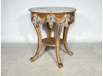 A Vintage Carved Wood Marble Top Side Table