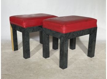 A Pair Of Vintage Vinyl Upholstered Parsons Style Benches