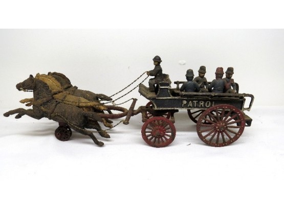 Here Come The Coppers!  Cast Iron Police Patrol Horse Drawn Toy