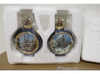 Lot Of 2 Bradford Exchange Disney Porcelain Mickey & Friends Ornaments (C) Riverboat Ride & The Matterhorn