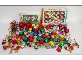 Large Lot Of Attic Found Old Christmas Ornaments & Lights