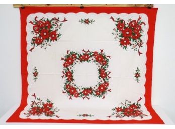 Vintage 54' Square Christmas Poinsettia Table Cloth Table Cover Rich Colors Reds, Greens White