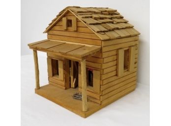 A Rustic Adirondack Style 3 Dimensional Log Cabin Diorama/Building Sculpture By Nan Richter & Son