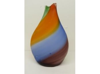 Amazing Studio Art Glass Cased & Twisted Vase Rainbow Colors Over Milk White, Azerbaijan Glass, Russian Made