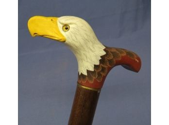 Hand Carved American Bald Eagle Decorated Walking Cane - 36' Length