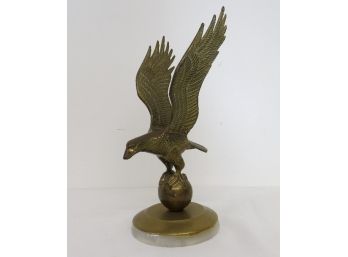 Brass Eagle Statue With Spread Wings On Marble Base