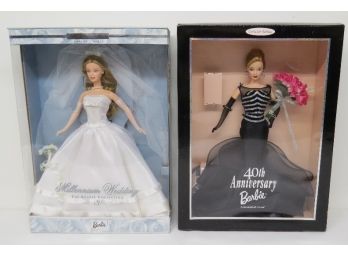 Pairing Of 40th Anniversary Barbie And Millennium Wedding Collection Barbie Dolls In Original Boxes