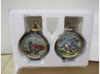 (2) Bradford Exchange Disney Porcelain Mickey & Friends Ornaments (A) Disney Railroad & It's A Small World