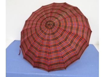 Vintage Celluloid Handle Plaid Pattern Ladies Parasol / Umbrella 1940's-50's?