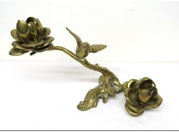 Attractive Solid Brass Double Floral Candlestick W/Bird
