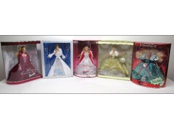 Grouping Of 5 Holiday Barbie In Original Packaging