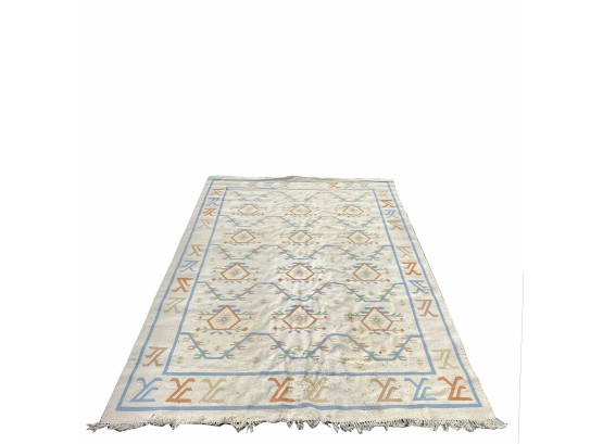 Dhurrie Southwestern Style Rug In Cream With Blue And Orange Accents