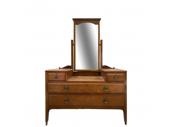 Antique Vanity With Carved Top Center Mirror*