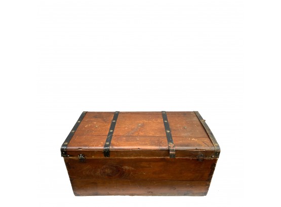 Vintage Steel Banded And Riveted Trunk