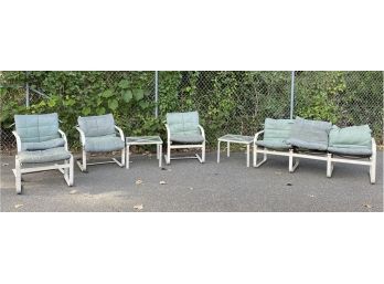 Brown & Jordan Metal And Glass (7)pc Patio Set With Cantilevered Arm Chairs