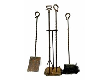 Twisted Wrought Iron Fireplace Tools In Stand