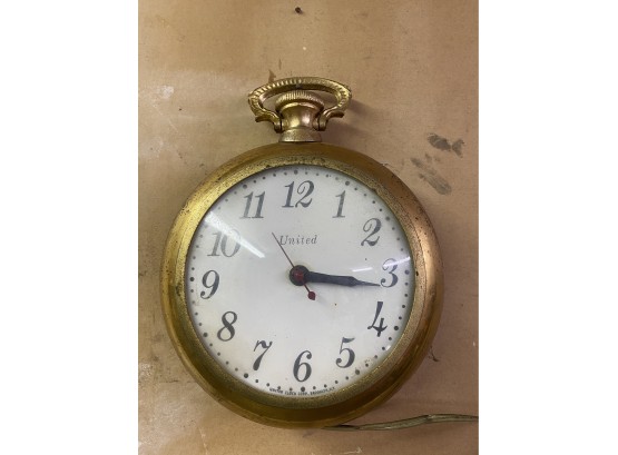 Vintage Gold Tone - United Clock Corp Pocket Watch Wall Clock - Model 370