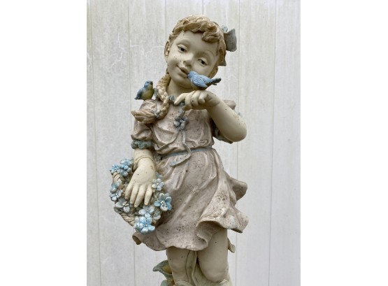 Little Girl With Birds - Painted Resin Garden Statuary