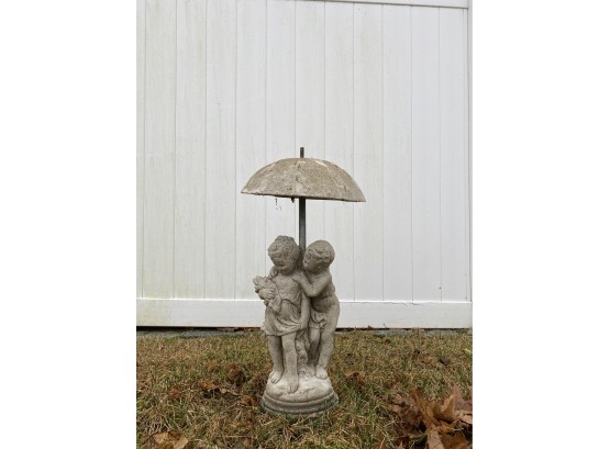 Cast Concrete - Boy And Girl Under Umbrella - Garden Ornament