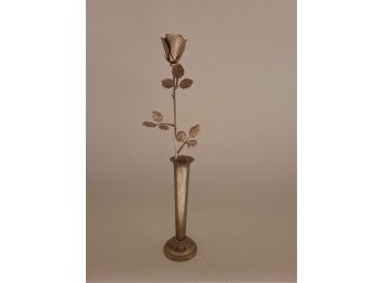 Silver Toned Bud Vase With A Rose