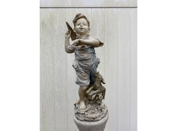 Cast Color Resin - Paper Aiplane Flying Boy With Dog* Garden Statuary