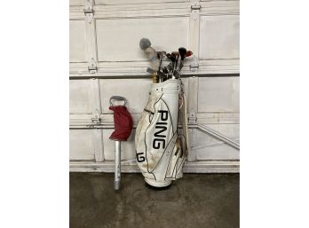 PING Golf Bag With Mixed Clubs & Ball Retriever